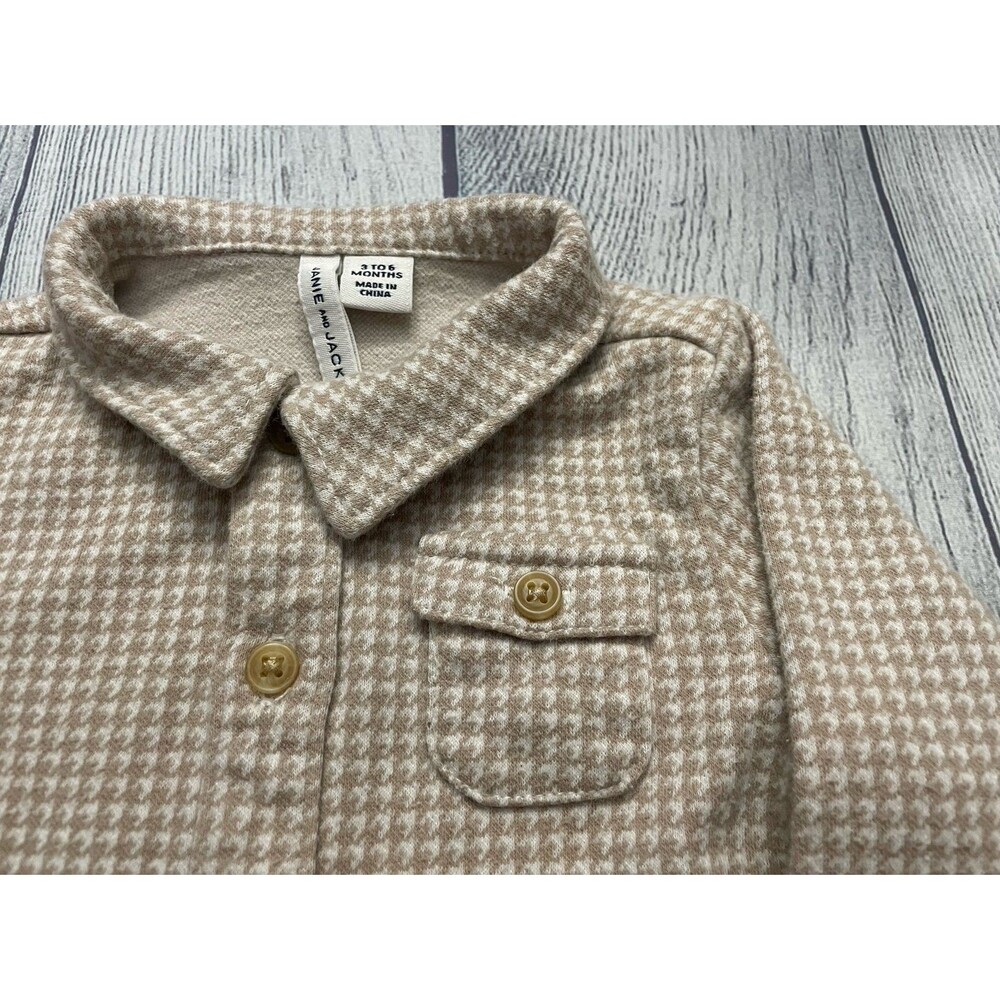 Janie & Jack Tan Houndstooth Baby Boy Shirt & Pants Clothes Set, Size 3-6 months - Picture 3 of 7